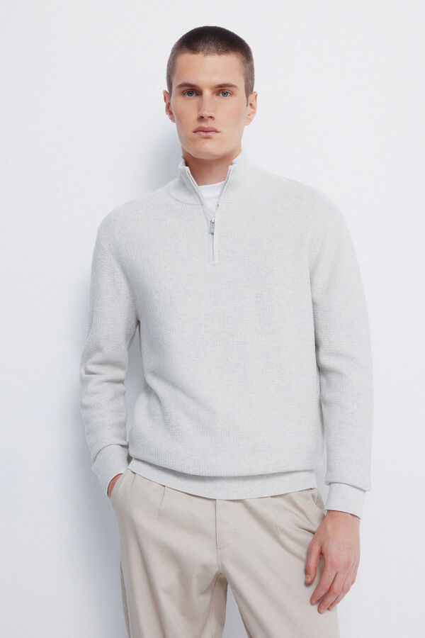 Springfield Camisola com fecho-&eacute;clair liso cinzento