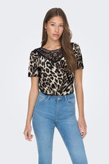 JDY Camiseta de renda renda manga curta bege