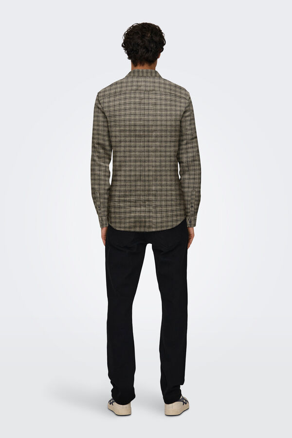 Only & Sons Camisa manga larga cuadros kaki