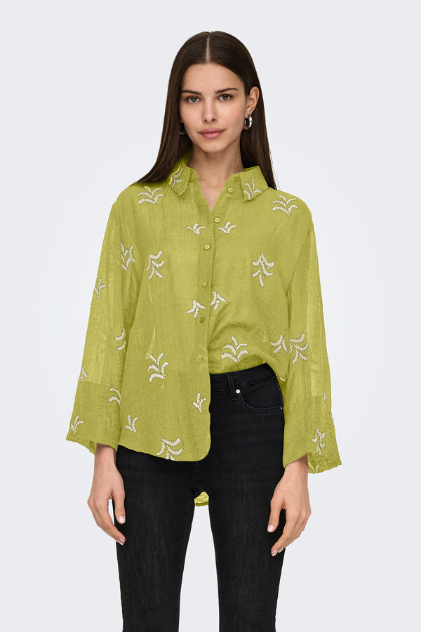 JDY Camisa de manga ancha y detalles bordado verde