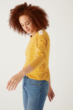 Springfield Camiseta rayas hombros crochet amarillo