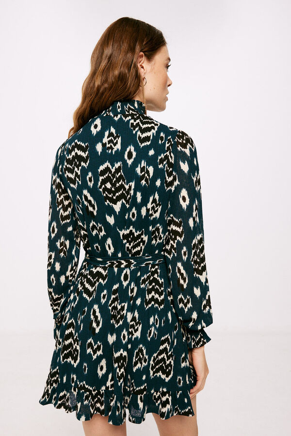 Springfield Vestido Corto Estampado Lazo Cintura verde