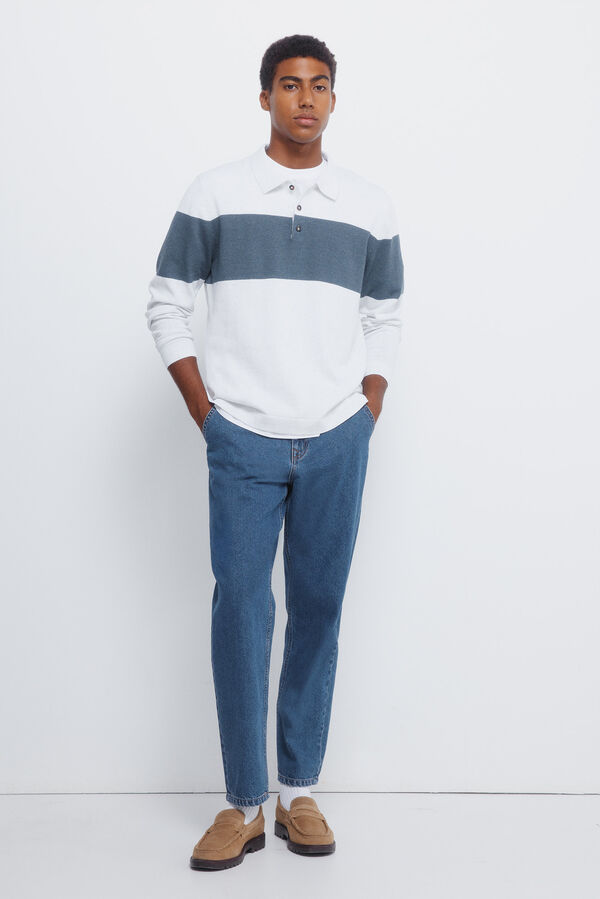 Springfield Camisola listrado de gola polo cru
