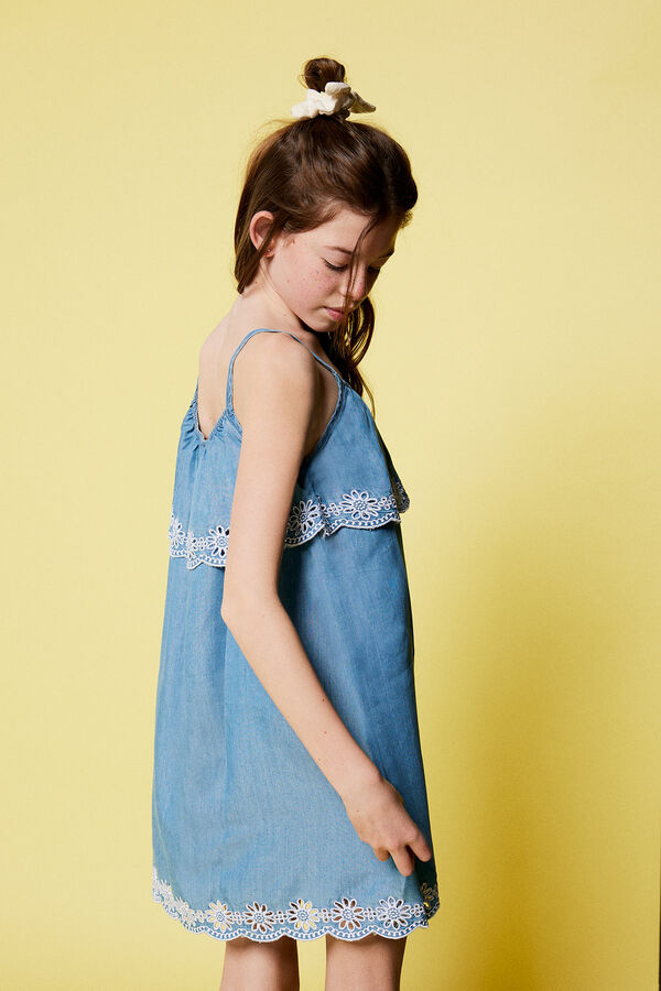 Springfield Kids Vestido denim leve bordado menina azul