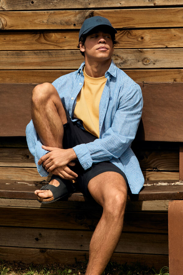 Springfield Camisa lino rayas azul