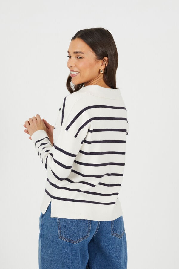 Brave Soul Jersey a rayas con cuello polo marfil