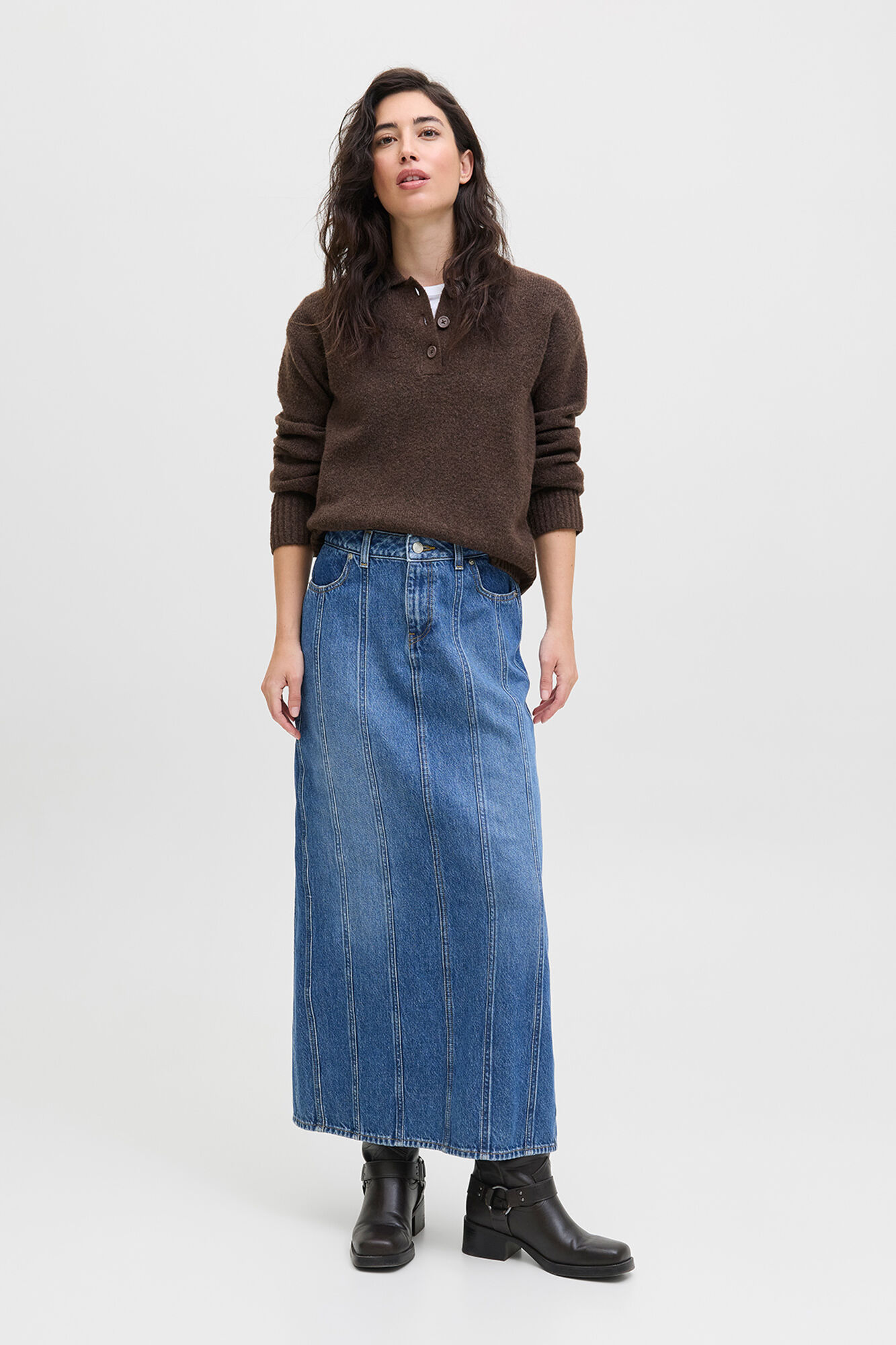 Jack & Jones Falda midi denim recortes