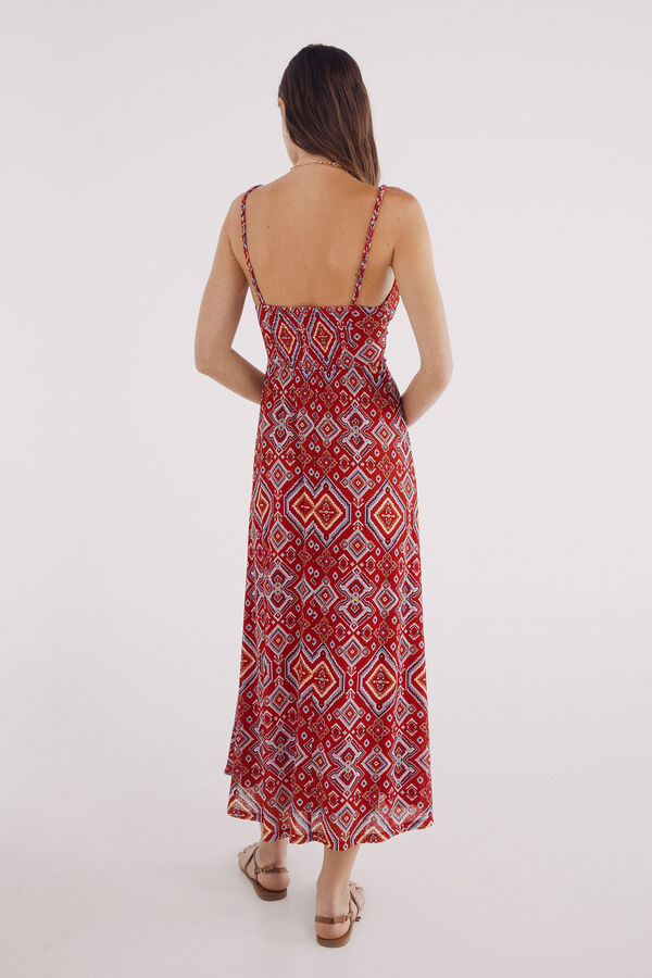 Springfield Vestido midi estampado com detalhes tran&ccedil;ados vermelho