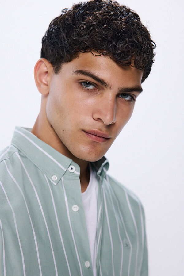 Springfield Camisa popel&iacute;n rayas verde