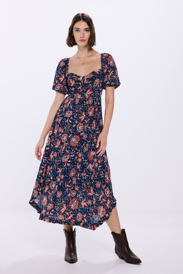 Springfield Vestido midi estampado picos azul