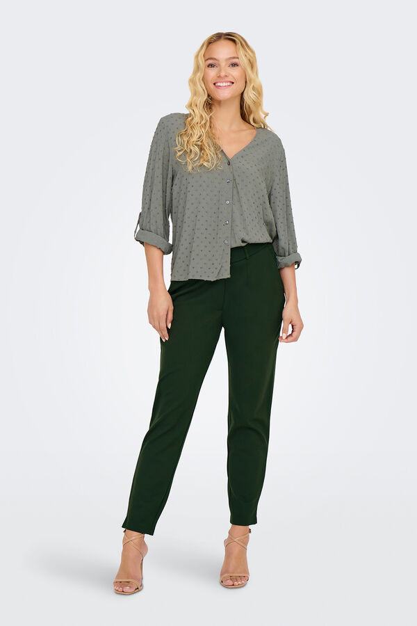 JDY Camisa de manga larga y cuello de pico gris