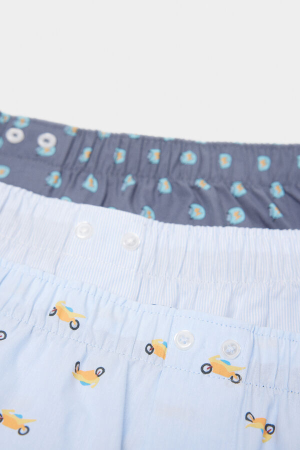 Springfield Pack 3 cuecas tecido popelina estampadas azul