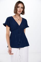 Springfield Camiseta Bordado Suizo Cord&oacute;n Borlas azul