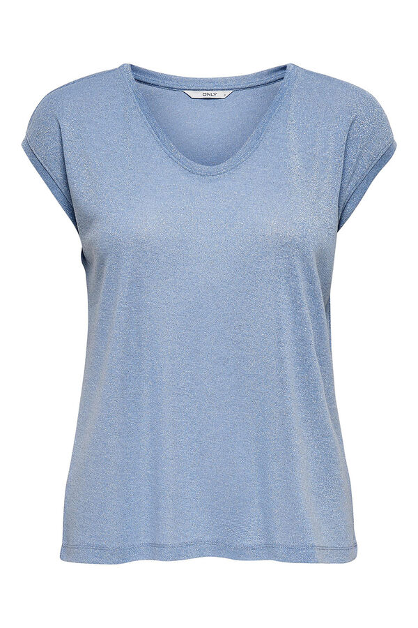 Only Camiseta lurex escote pico azul