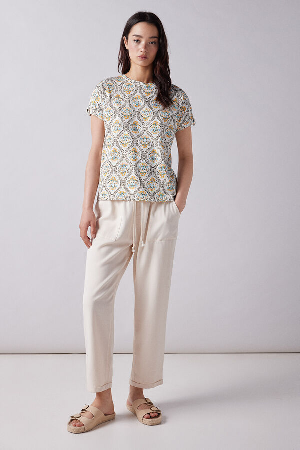 Springfield Camiseta Manga Vuelta Bot&oacute;n estampado