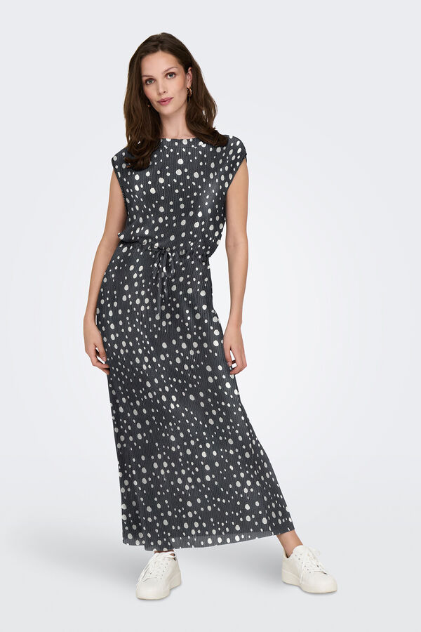 JDY Vestido largo de manga corta y cuello redondo negro