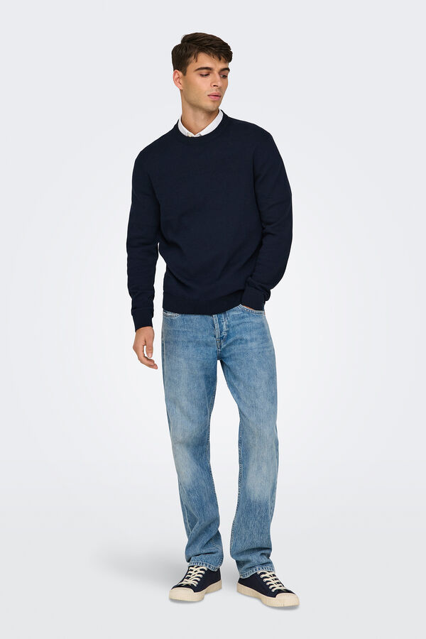 Only & Sons Su&eacute;ter masculino com gola redonda e regular fit azul