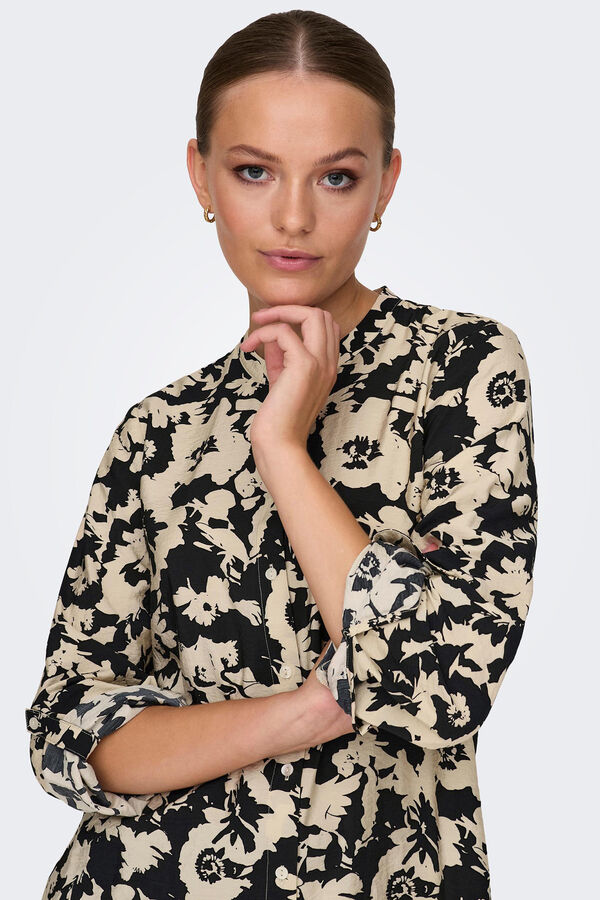 JDY Camisa comprida com gola mao preto