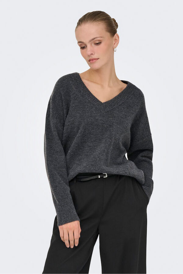 Only Jersey de cuello de pico gris