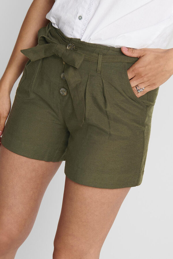 Springfield Pantalón corto de lino tiro alto verde