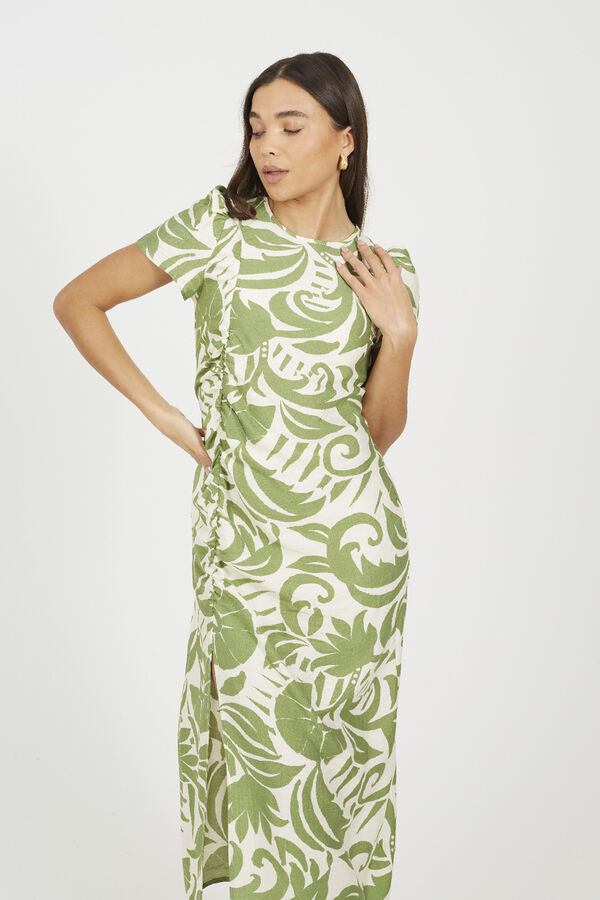 Brave Soul Vestido estampado de manga curta bege