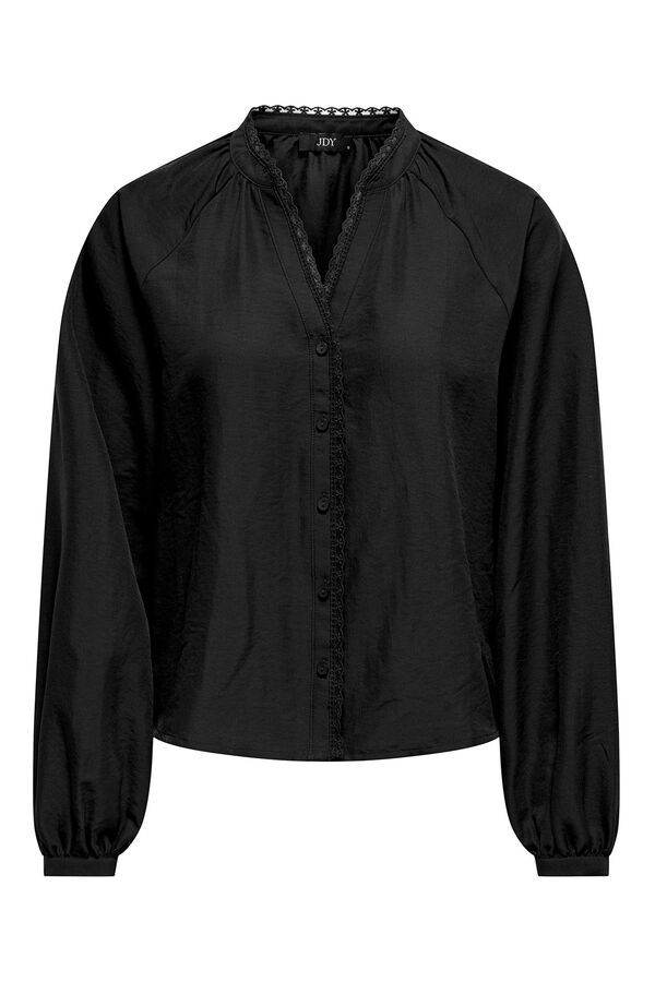 JDY Camisa de manga manga bordada preto