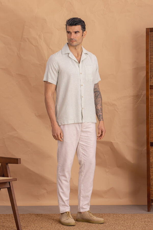 Celopman Camisa manga curta com linho verde