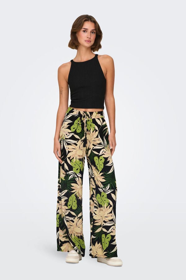 JDY Pantal&oacute;n ancho estampado negro