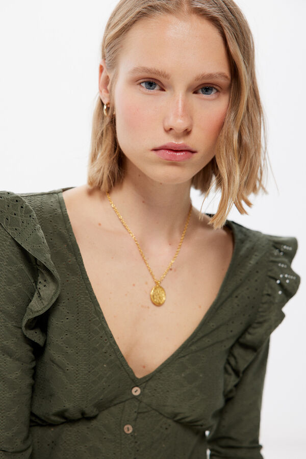 Springfield Blusa Bot&otilde;es Folhos bege