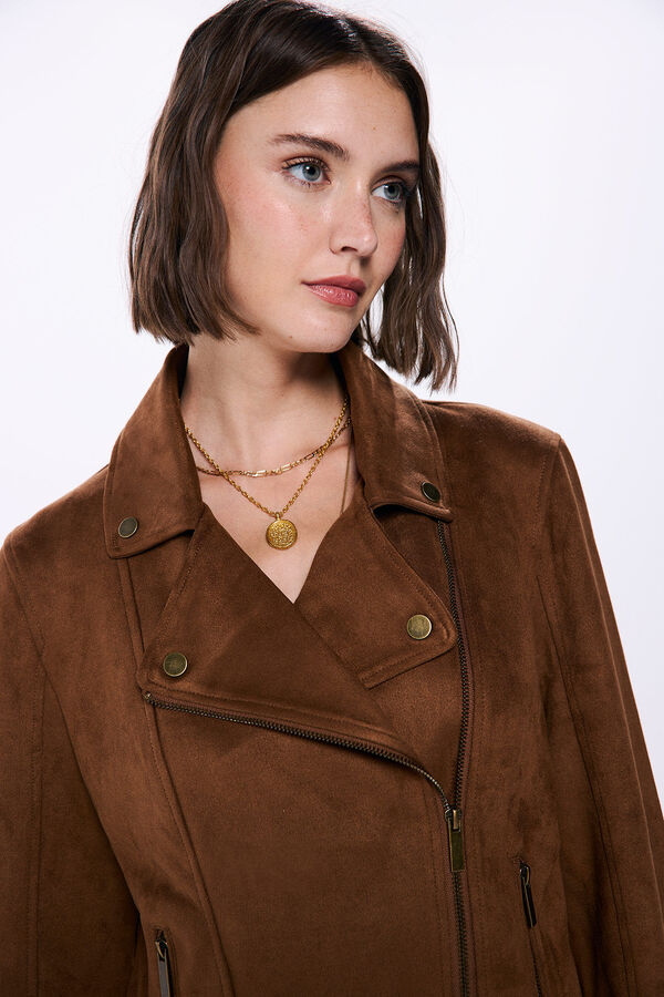 Springfield Cazadora motera antelina marr&oacute;n