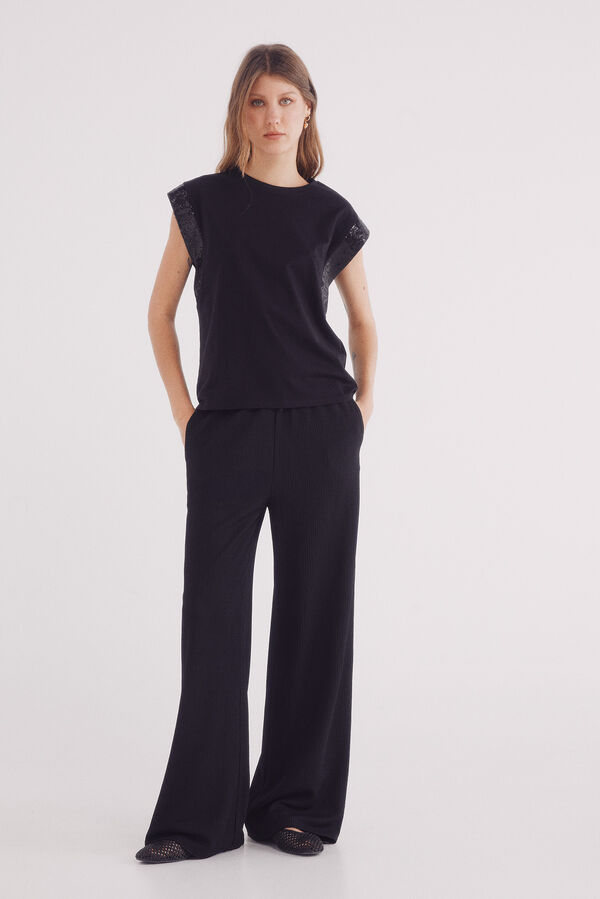 Springfield Camiseta manga ca&iacute;da lentejuelas negro