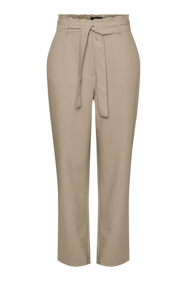 Pieces Calças direitas de cintura alta bege