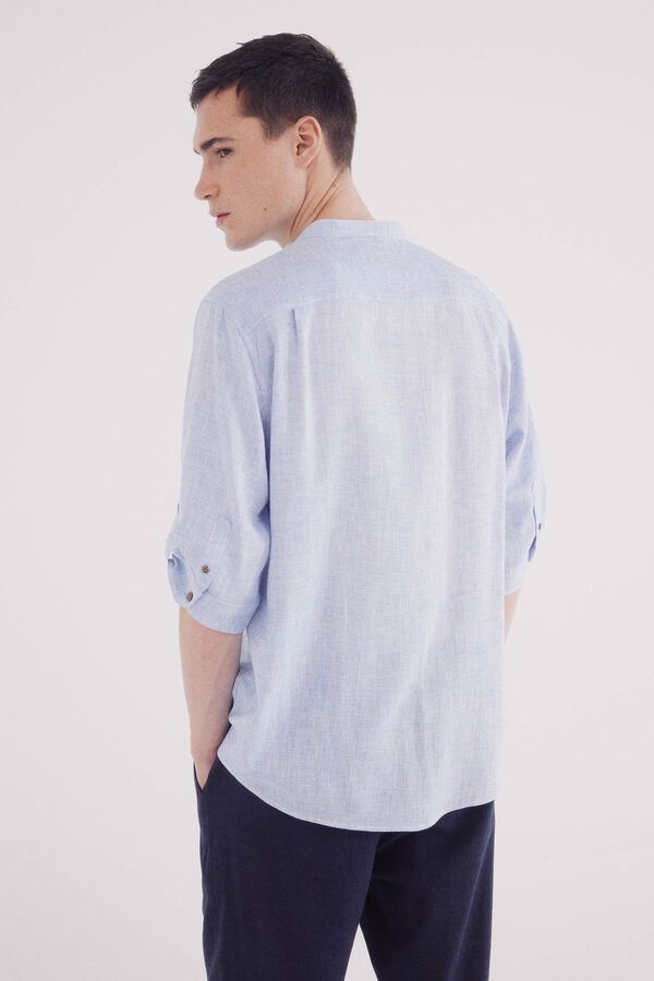 Springfield Camisa mao 3/4 lino viscosa azul