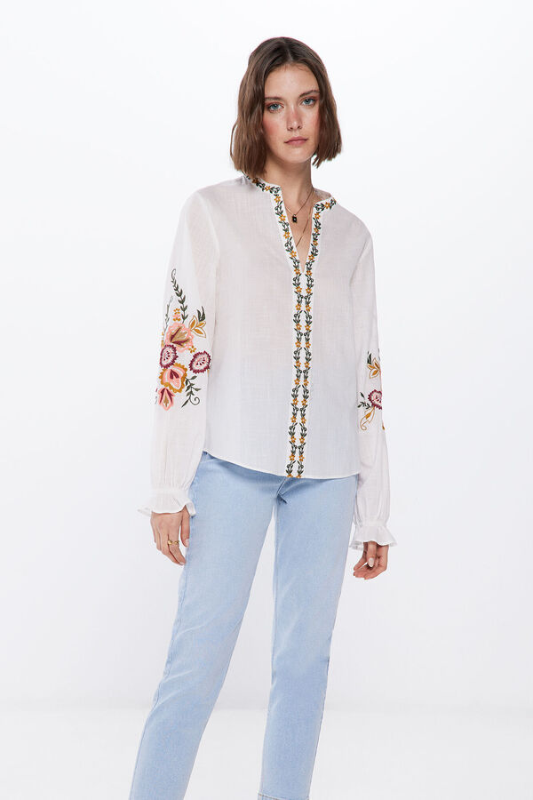Springfield Blusa Bordados Flores beige