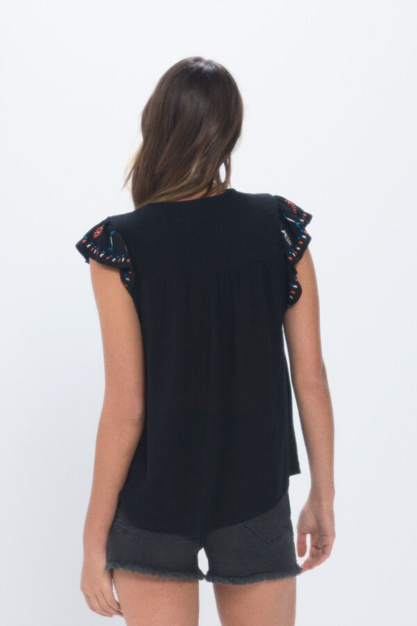Springfield Blusa fluida bordados negro