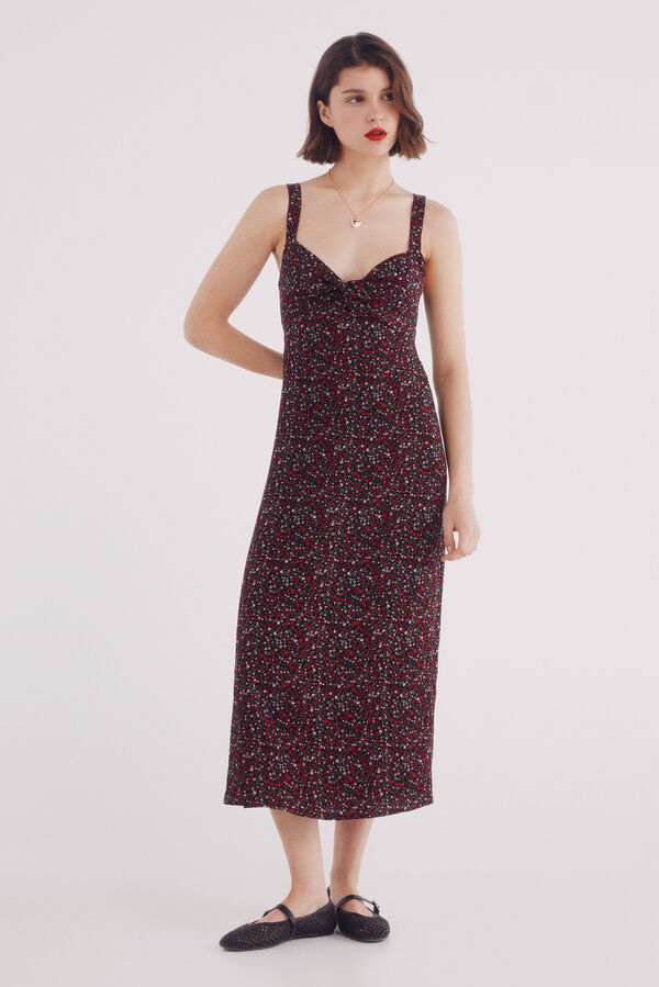 Springfield Vestido midi tirantes estampado negro