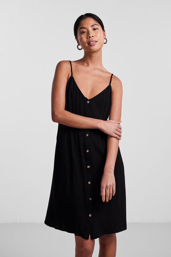 Pieces Vestido midi de al&ccedil;as com linho preto