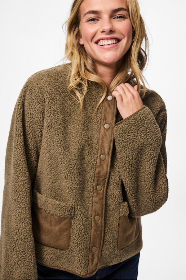 Pieces Jaqueta de veludo cotel&ecirc; com camur&ccedil;a em camur&ccedil;a cinzento