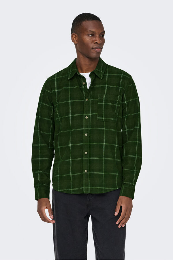 Only & Sons Camisa manga larga pana verde