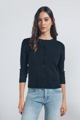 Springfield Cardigan com gola redonda e bot&otilde;es e viscose preto