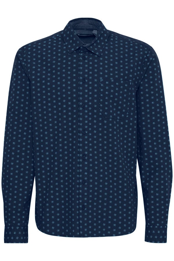 Blend Camisa Manga Comprida Estampada  azul