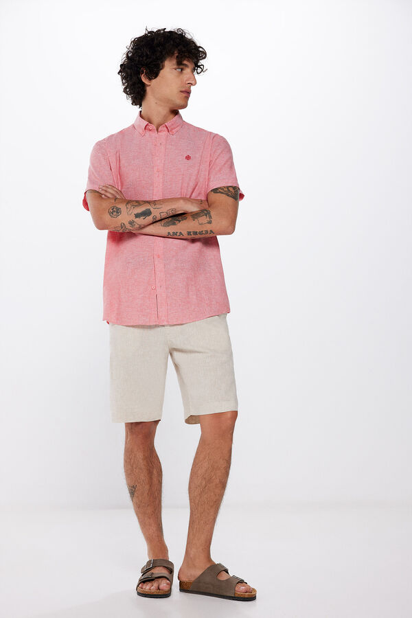Springfield Camisa de manga curta em linho estampado