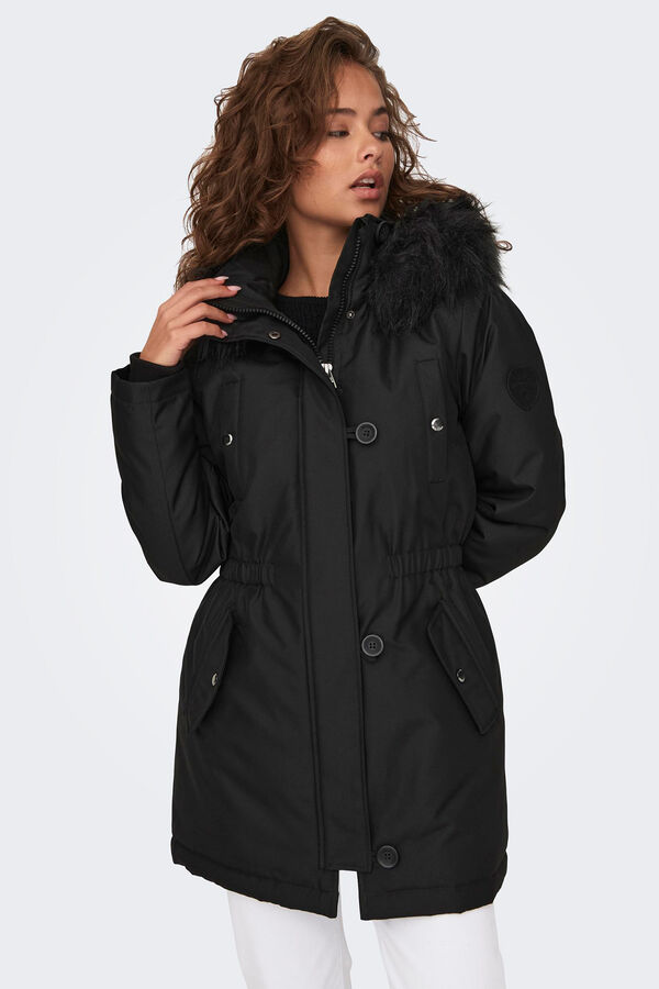 Only Parka con capucha con pelo negro