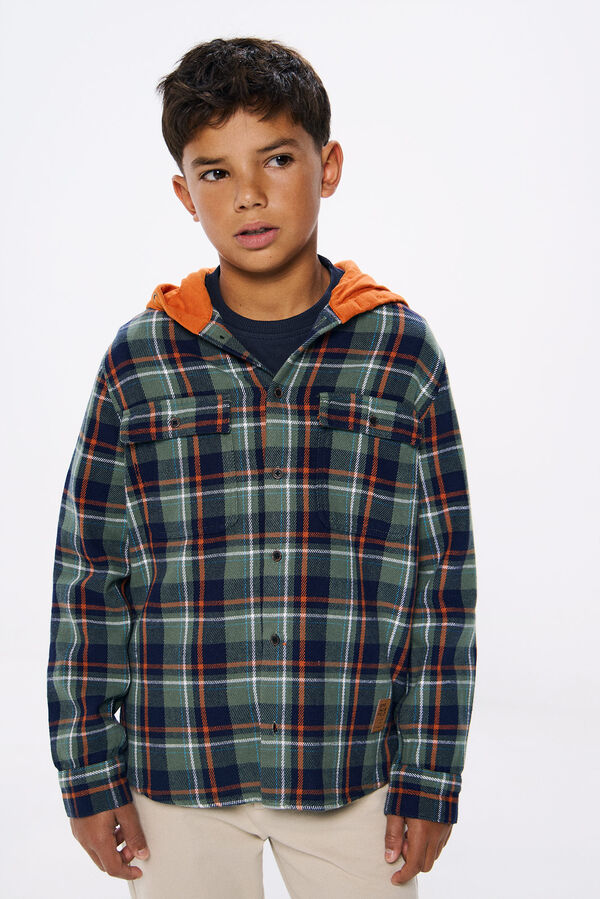 Springfield Kids Camisa cuadros capucha ni&ntilde;o verde