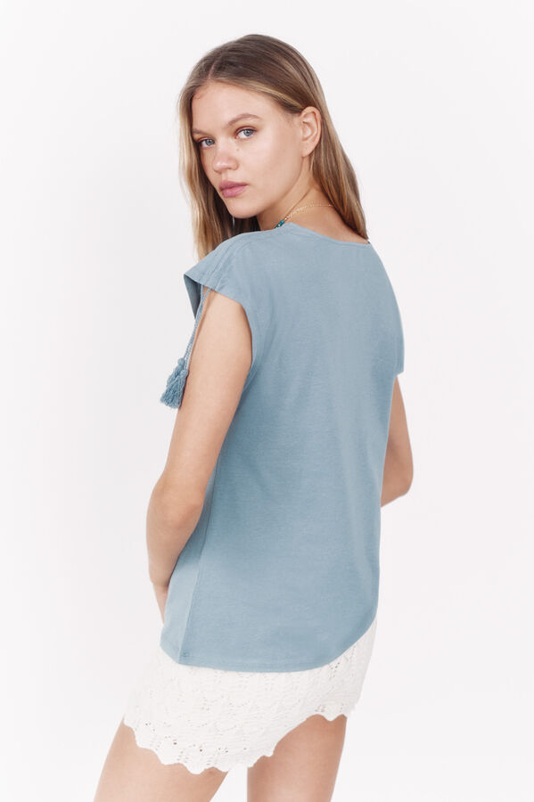 La Vecina Rubia Camiseta "VERANO" manga corta borlas - La Vecina Rubia turquesa