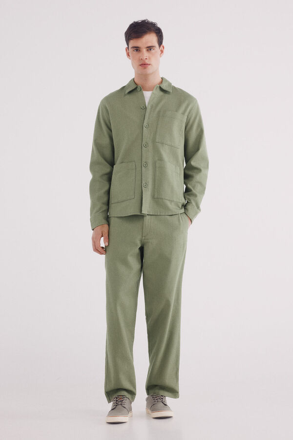 Springfield Pantalón dobby straight fit kaki