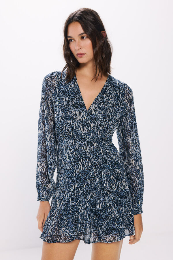 Springfield Vestido curto de chiffon com estampado de lurex azul