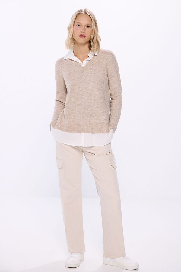 Springfield Camisola de camisa combinada cru