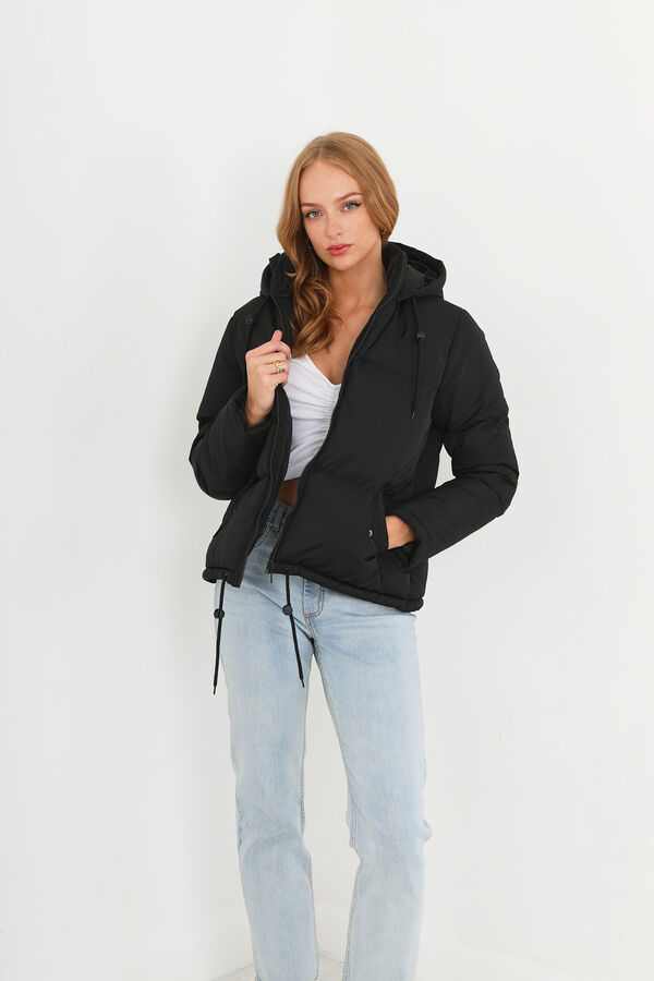 Brave Soul Casaco de penas acolchoado com capuz preto