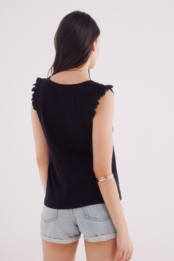 Springfield Camisa de crochet com babados preto